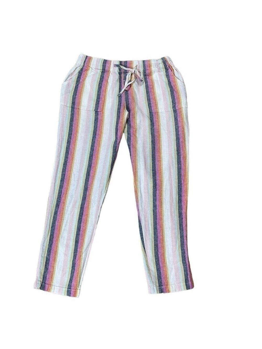 Abbelline Striped Linen-Cotton Drawstring Pants Size Small